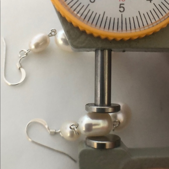 SOLD White Oval AAA Pearl Earrings Sterling Silver - Picture 5 of 6